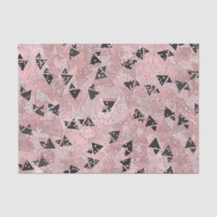 Papier Mousseline Rose Rouge Gênée Motif Triangles Or et Noir