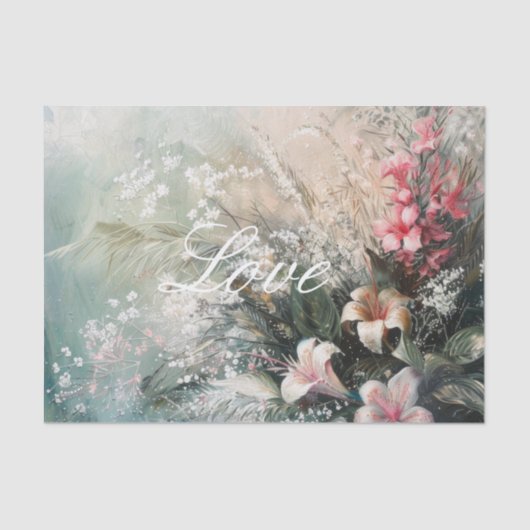 Papier Mousseline Rose Tropical Blanc Hibiscus Floral Amour  (Recto)