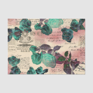 Papier Mousseline Rose Turquoise vintage Script Rose Blush Ephemera 