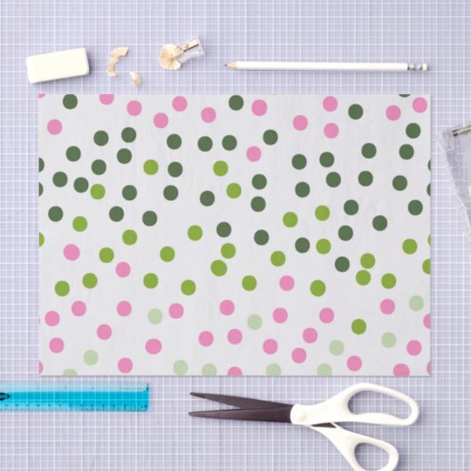 PAPIER MOUSSELINE ROSE VERT POIS BLANC (Artisanat)