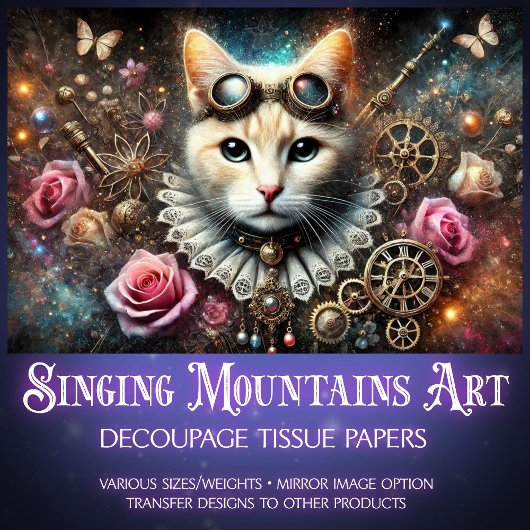 Papier Mousseline Rose victorien Gold Steampunk Chat Découpage