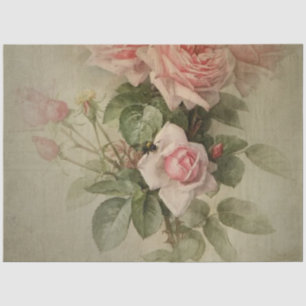 Papier Mousseline Rose vintage Blossom w Bee Sage Folipage Découpage