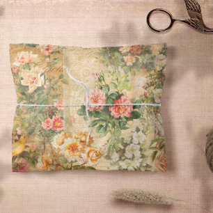 Papier Mousseline Rose vintage Ephémère Florale Découpage française