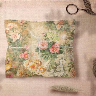 Papier Mousseline Rose vintage Ephémère Florale Découpage française