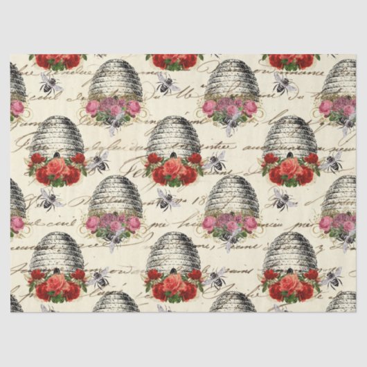 Papier Mousseline Rose Vintage et découpage de ruche (Recto)