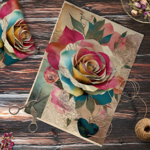 Papier Mousseline Rose vintage, page de découpage