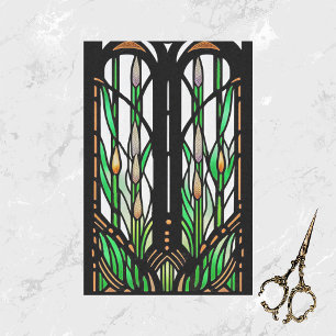 Papier Mousseline Roseaux verts colorés Art Nouveau Vitrail