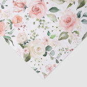 Papier Mousseline roses à crème de pêche, feuilles verts (Détail)