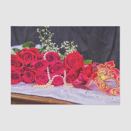 Papier Mousseline Roses Aux Perles Et Mascarade (Recto)