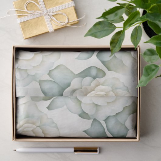 Papier Mousseline Roses blanches (Cadeau)