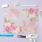 Papier Mousseline Roses blanches roses sur le marbre Aquarelle Décou (Artisanat)