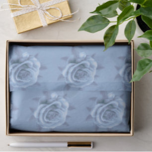Papier Mousseline Roses Bleues Brumeuses Vintage Cadeau Découpage