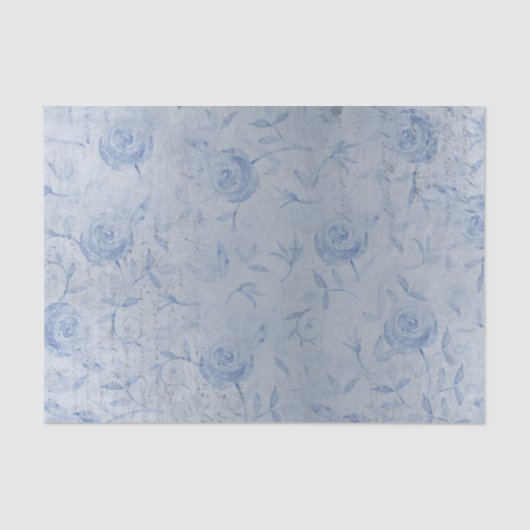 Papier Mousseline Roses Bleus Chic Floral Brillance Argentée (Recto)