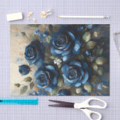 Papier Mousseline Roses bleus de la Marine avec découpage impression (Artisanat)
