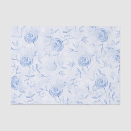 Papier Mousseline Roses Bleus Floraux Élégants Découpe en Damassé (Recto)