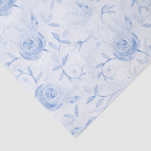 Papier Mousseline Roses Bleus Floraux Élégants Découpe en Damassé (Détail)