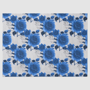 Papier Mousseline Roses bleus sur la page de découpage blanche