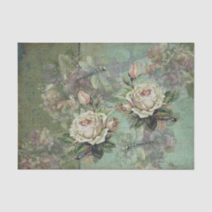 Papier Mousseline Roses Crème Éthérées, Pensées Violettes et Insecte