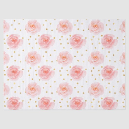 Papier Mousseline Roses d'aquarelle de rose de confettis d'or (Recto)