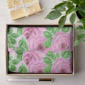 Papier Mousseline Roses d'aquarelle rose avec feuilles et bourgeons  (Cadeau)