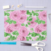 Papier Mousseline Roses d'aquarelle rose avec feuilles et bourgeons  (Artisanat)