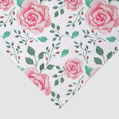 Papier Mousseline Roses d'aquarelle rose et Motif de feuillage vert (Détail)