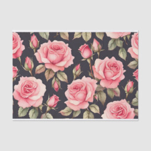 Papier Mousseline Roses d'aquarelle rose sur Arrière - plan noir