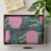 Papier Mousseline Roses de chou rose sur noir (Cadeau)