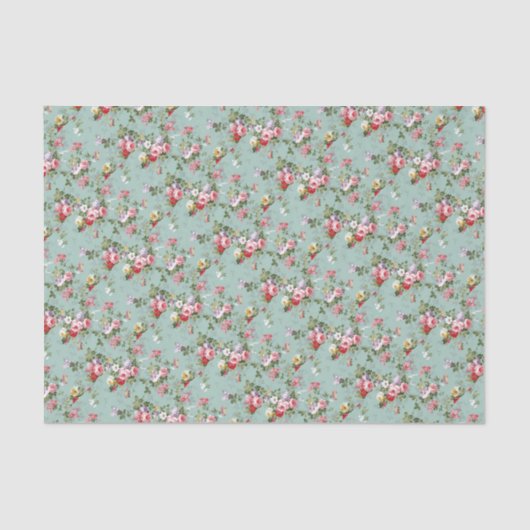 Papier Mousseline Roses de chou sur bleu pâle (Recto)