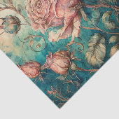 Papier Mousseline Roses de Fairytale sur papier Tissu Turquoise (Détail)