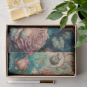 Papier Mousseline Roses de Fairytale sur papier Tissu Turquoise (Cadeau)