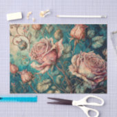 Papier Mousseline Roses de Fairytale sur papier Tissu Turquoise (Artisanat)