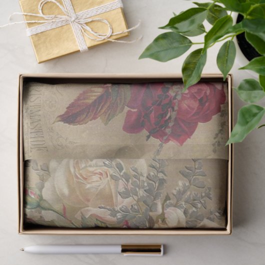 Papier Mousseline Roses de Noël victorien (Cadeau)