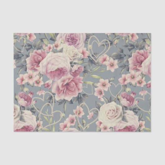 Papier Mousseline Roses et coeurs assez roses de perle (Recto)