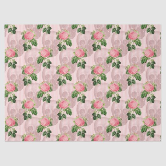 Papier Mousseline Roses et crânes sur la page Découpage rose (Recto)