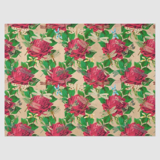 Papier Mousseline Roses et libellules (Design 16) (Recto)