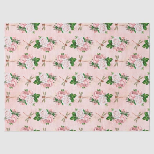 Papier Mousseline Roses et libellules (modèle 2) (Recto)