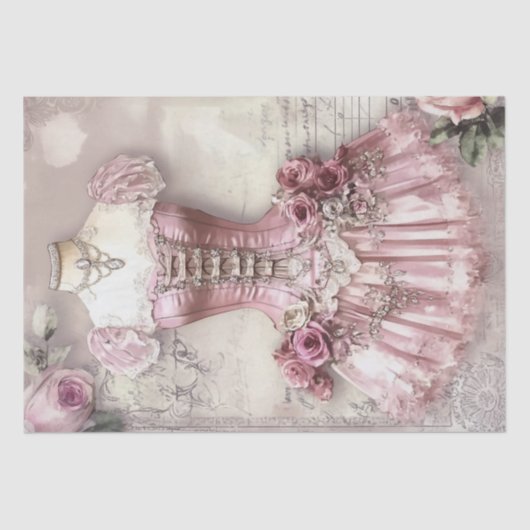 Papier Mousseline Roses et Motif d'ephemera de couture (Recto)