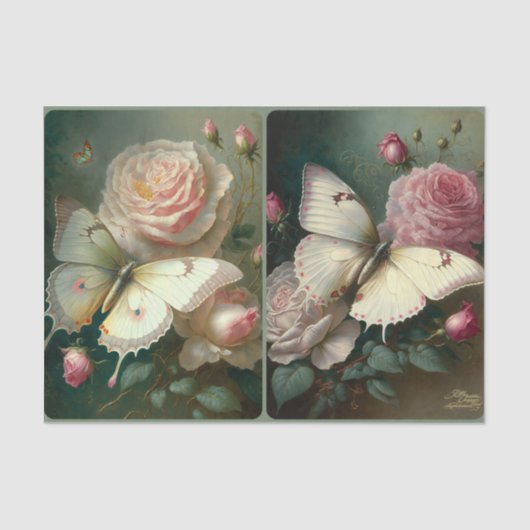 Papier Mousseline Roses et papillons (Recto)