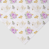 Papier Mousseline Roses floraux cygnes violet et or (Détail)