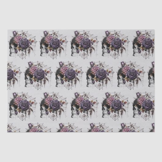 Papier Mousseline Roses gothiques simples et crâne fête d'Halloween (Recto)