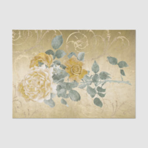 Papier Mousseline Roses jaunes d'or vintages floraux avec la damassé