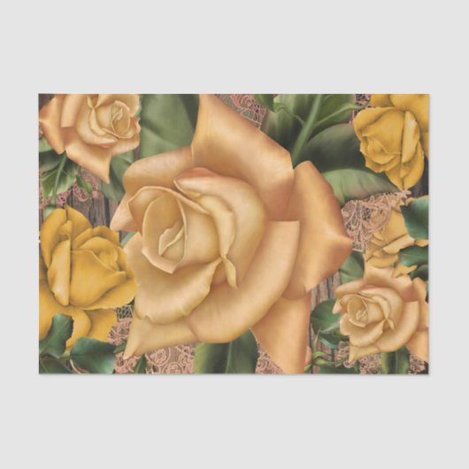 Papier Mousseline Roses Jaunes & Pays Bois Rustique Chic Chic (Recto)