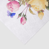 Papier Mousseline Roses Jaunes Rose Florale Classique Papillon Viole (Détail)