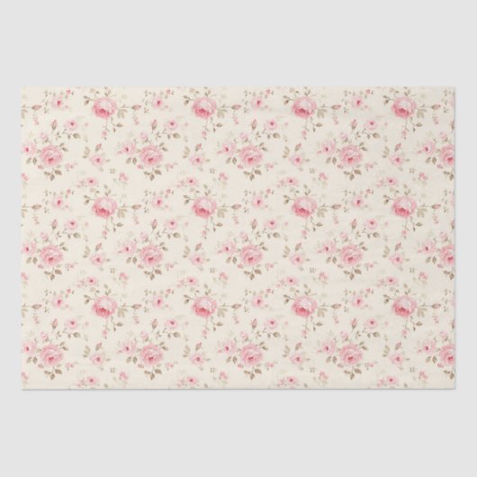 Papier Mousseline Roses peints en rose doux (Recto)