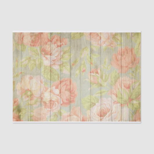 Papier Mousseline Roses peints sur les conseils en bois antiques (Recto)