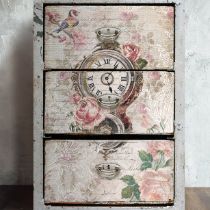 Papier Mousseline Roses romantiques français, horloge et découpage e