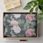 Papier Mousseline Roses rose florale Papillons Feuille gris foncé (Cadeau)