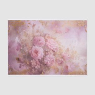 Papier Mousseline Roses rose pastel vintage avec accents or