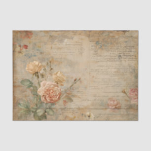 Papier Mousseline Roses roses et crème vintage